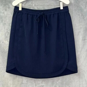 J.CREW Navy Lined Scalloped Front Drawstring Pockets Tie In Front Skirt‎ Size 2